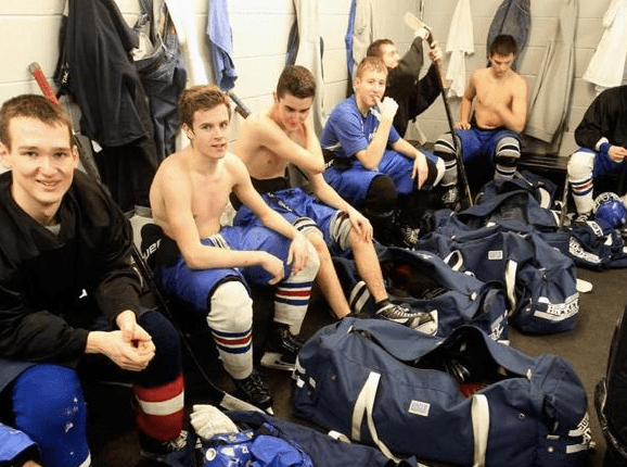 hockey players in locker room