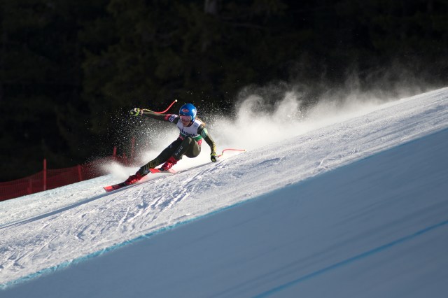 Mikaela Shiffrin (USA) competes during a women's World Cup downhill in Bansko