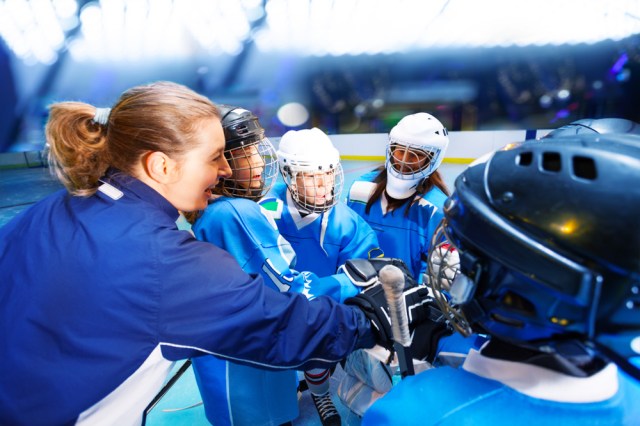 Hockey team huddle